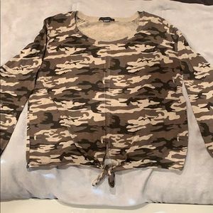 Camo knot front sweater top